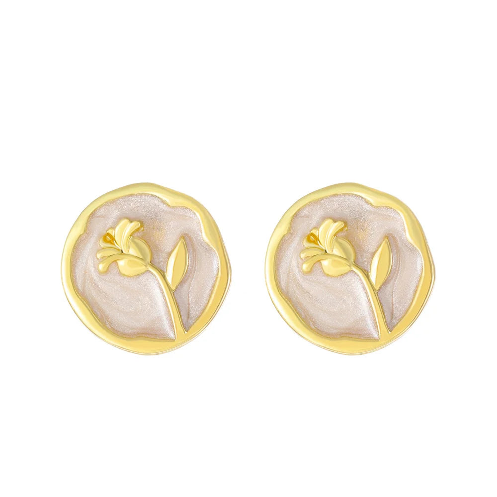New Trend Vintage Elegant Women Ladies Jewelry Alloy Oil Dripping Rose Flower Enamel Earrings Stud