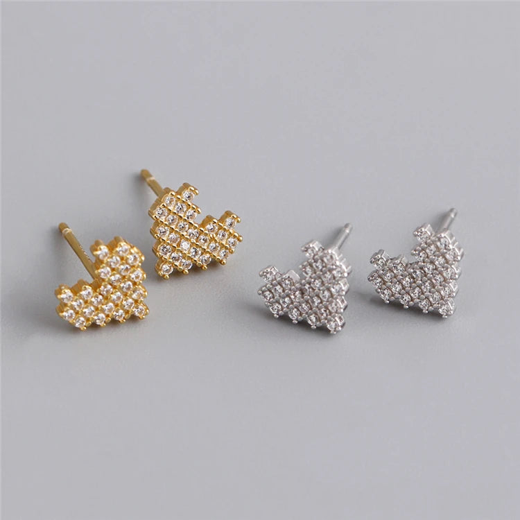 SP Wholesale New Fashion Zircon Heart Studs S925 Sterling Silver Rhinestone Mosaic Hear Earrings