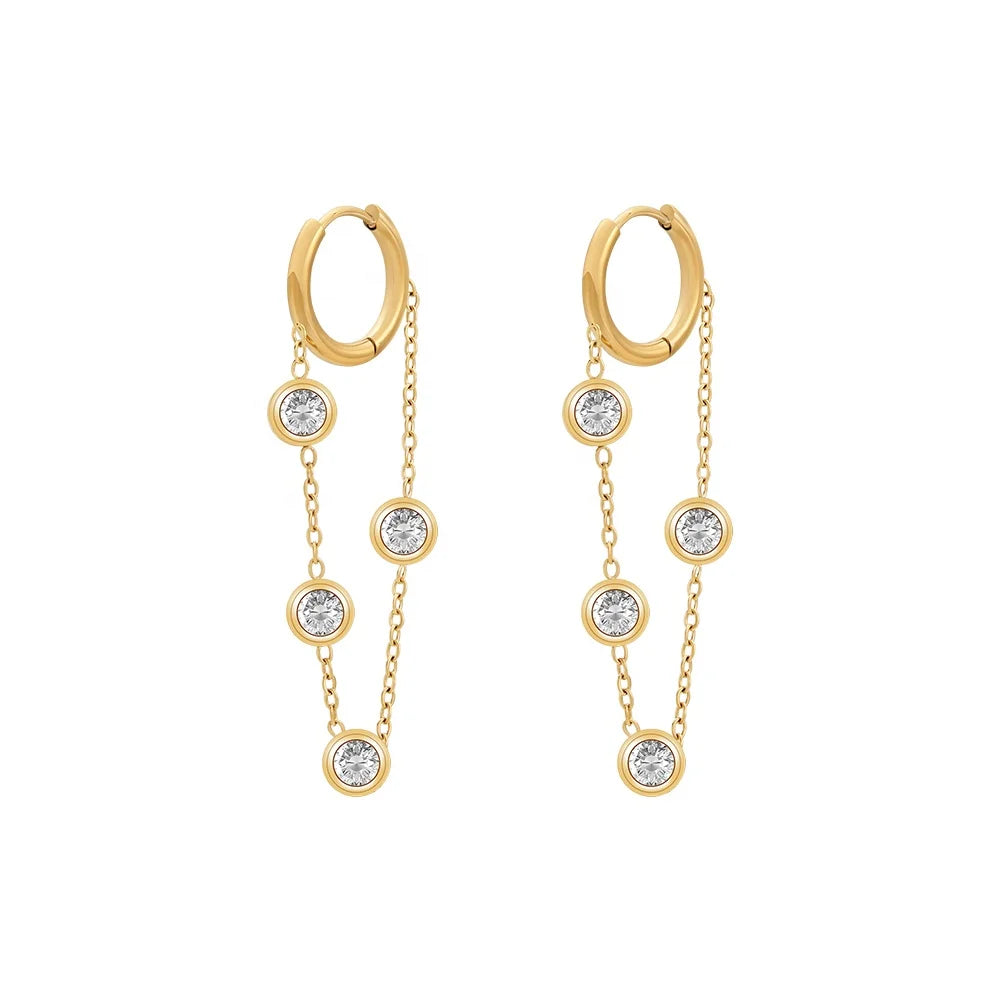 Latest 18K Gold Plated Stainless Steel Jewelry Round Hoop Zircon Chain Earrings Trendy for Women Accessories Earrings E231501