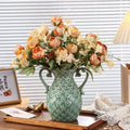 American Retro Relief High-End Ceramic Art Ornaments Matt Rose Flower Arrangement for Living Room TV Cabinet Entrance Elegant