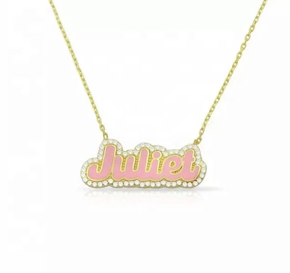New Colorful Bubble Initial 18K Gold Plated CZ Diamond Enamel Name Cute Rainbow Personalized Custom Name Necklace Jewelry