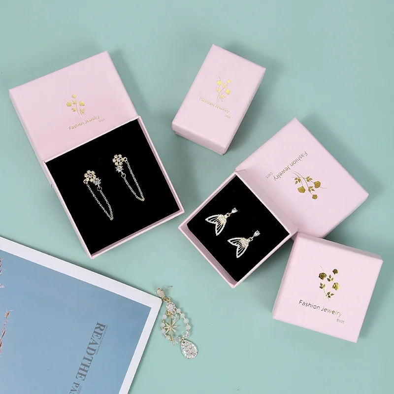 Luxury Gold Hotfoil Flower Pink Paper Gift Packaging Box New Model for Jewelry Storage Display with Glossy Lamination Embossing