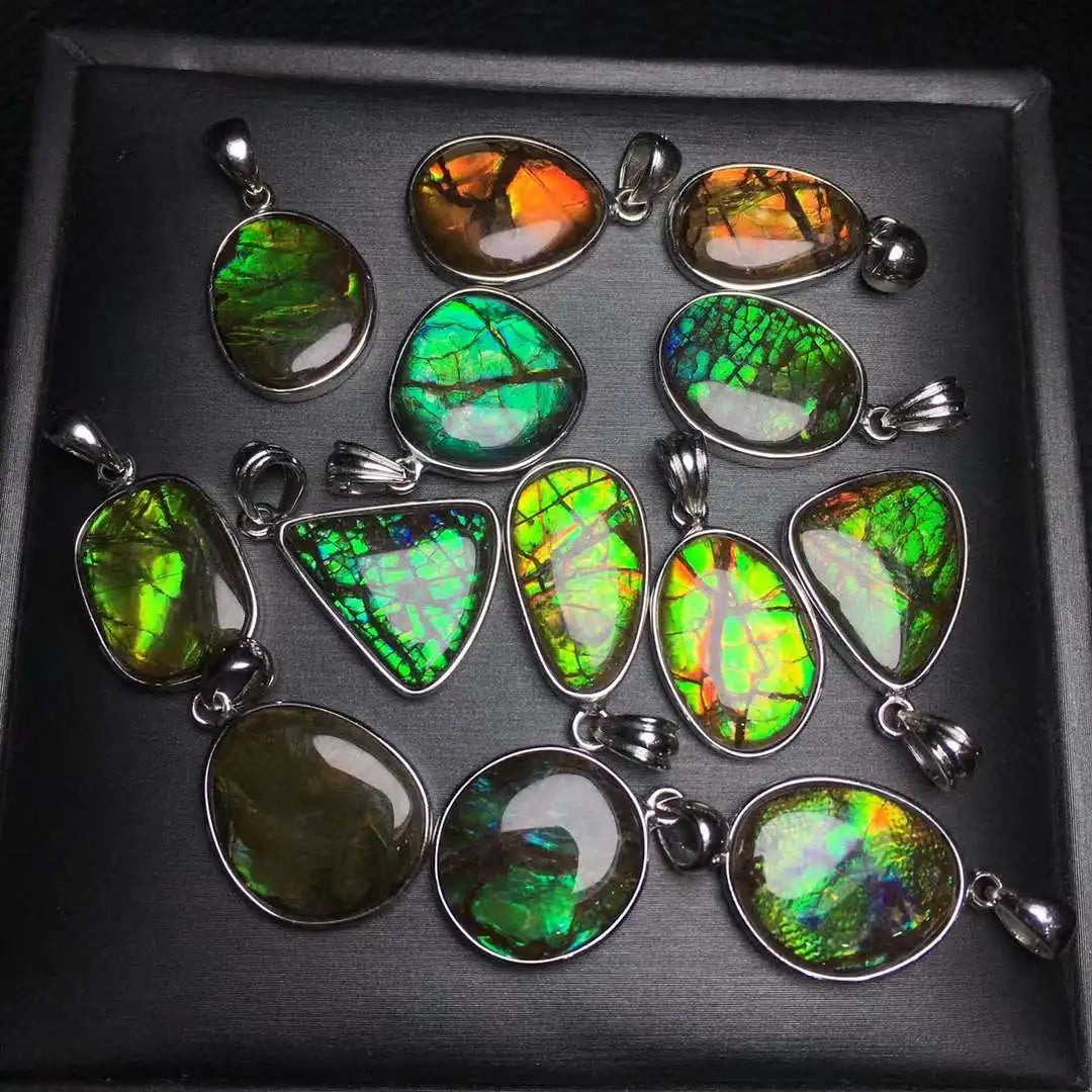 Beautiful Natural Crystal Pendant Ammolite for Gift