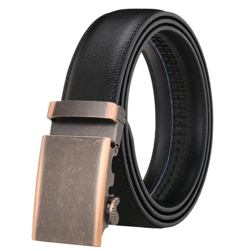 LQbelt Men's Genuine Leather Belt Male Cowhide Automatic Buckle Belts Leather Man Ratchet Wholesale Stock Factory