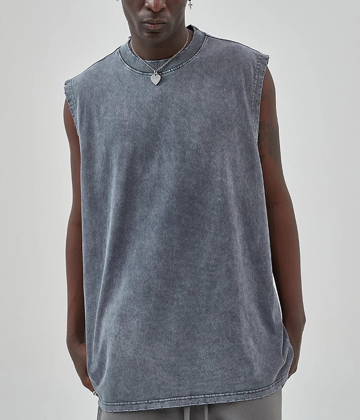 Street Wear Style Men Singlet Acid Wash Tank Tops T Shirt Unisex Custom Stringer Tank Top