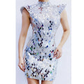 Fashion 2021 Club Sequin Dress for Women Mid-Calf Length Club Party Dress Sparkly Mirror Costume