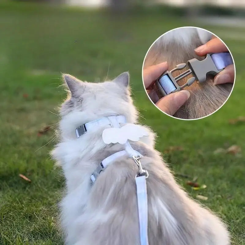 Lightweight and Flexible Nylon Cat Harness with Striped Pattern Cat Leash for Easy Outdoor Adventures
