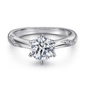 Round Cut Classic Solitaire Rings with Small Stone in the Band  Rhodium Plated 925 Sterling Silver Engagement Wedding Ring