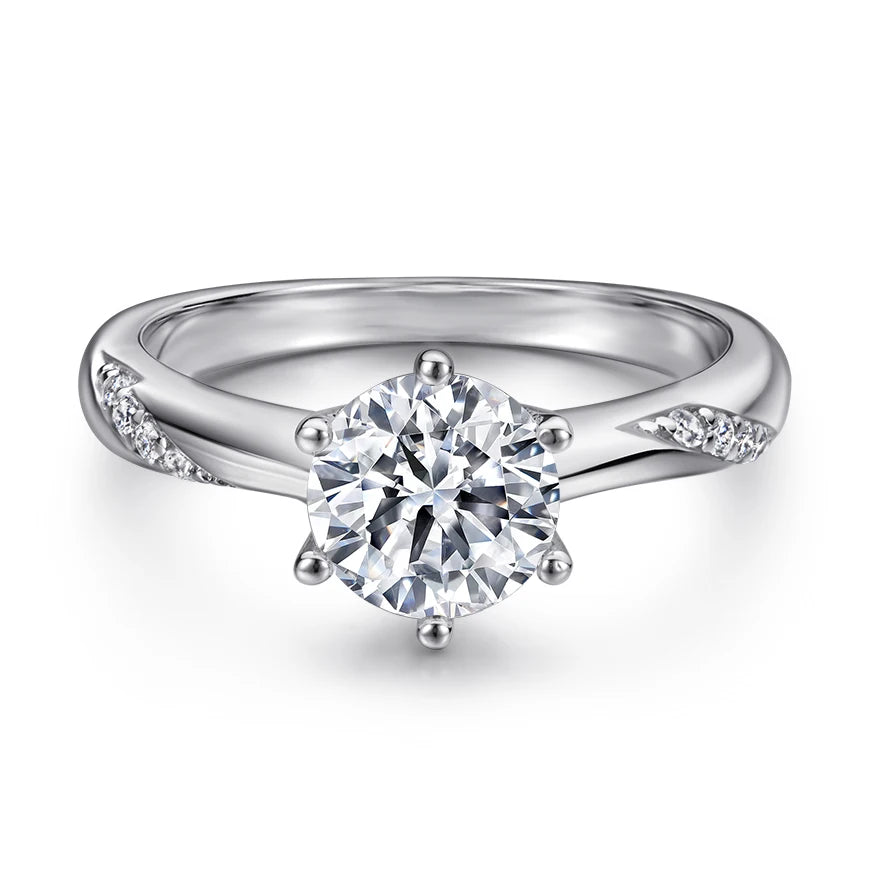 Round Cut Classic Solitaire Rings with Small Stone in the Band  Rhodium Plated 925 Sterling Silver Engagement Wedding Ring