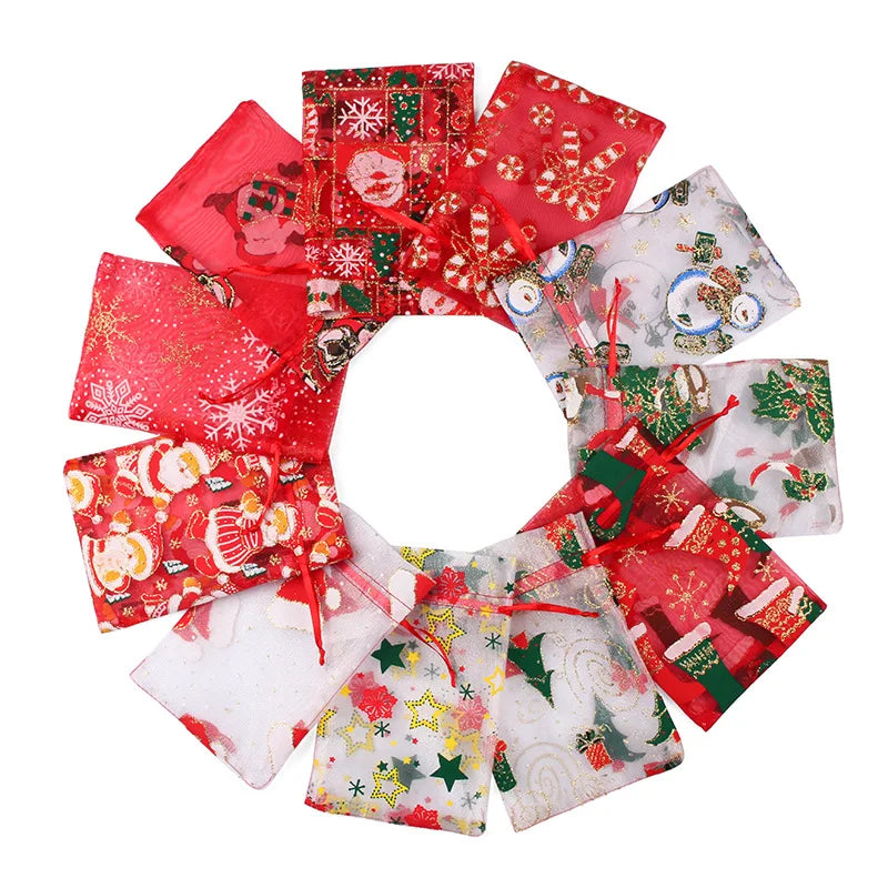 Christmas Candy Packaging Organza Bags Gift Jewelry Candy Drawstring Bags for Party