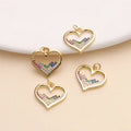 DIY Heart Charm Micro Pave Diamond 18K Gold Plated Hollow Brass Heart for Jewelry Making