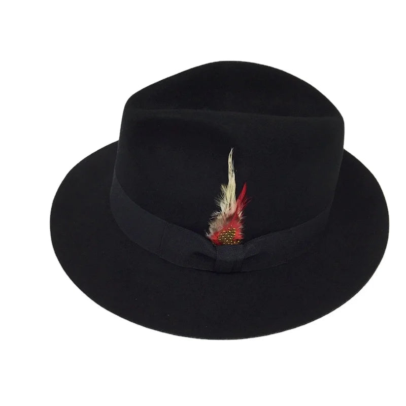 Ready to Ship New Black Men's 100% Australia Wool Felt Feather Fancy Gentleman Trilby Fedora Hat Clothing Dress Hats for Men