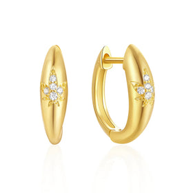 Fashion Jewelry 925 Sterling Silver Earrings Leaf Shaped Cubic Zircon Gold Plated Hoop Earrings for Women
