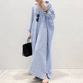 Women's Vintage Modest Dress-Loose Maxi Striped Shirt With Turn-Down Collar Spring Autumn Weddings Office Boho Style Sizes 5XL