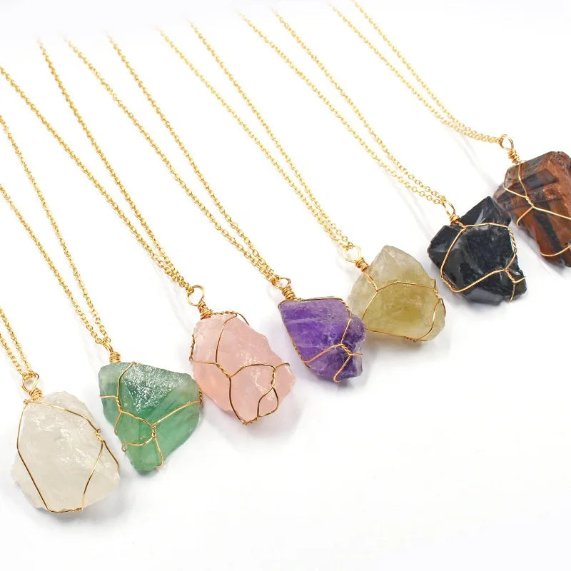 Natural Raw Crystals Healing Stone Pendant Necklaces Rough Quartz Necklace
