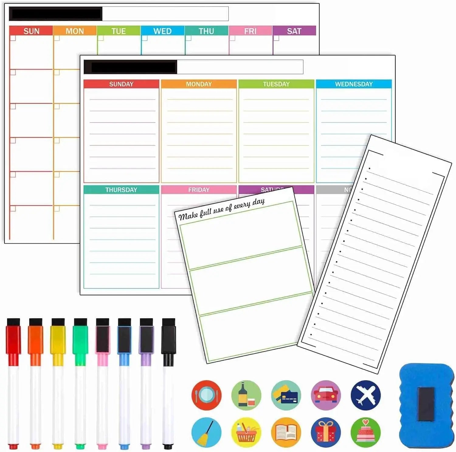 Dry Erase 2025 Magnetic White Board Calendar Monthly Weekly Calendar for Wall Refrigerator Office Supplies with 8 Magnetic