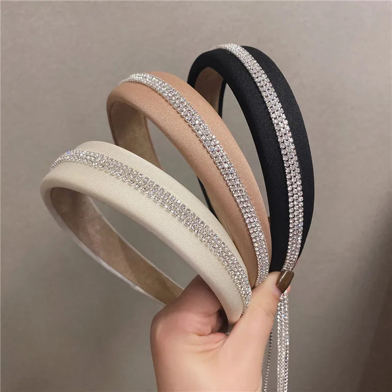 Cerchietto Di Cristallo Bling Wide Scrunchies Head Hoop Women Luxury Shiny Rhinestone Long Tassel Crystal Headband