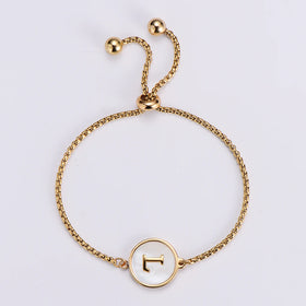 Adjustable Slider Chain Bracelets Stainless Steel Fashion Jewelry Gold Plated Alphabet 26 Letters Charm Pendant Trendy Style