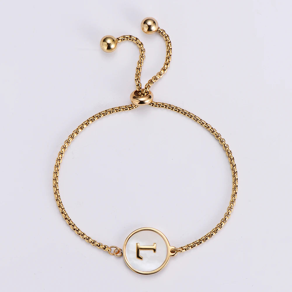 Adjustable Slider Chain Bracelets Stainless Steel Fashion Jewelry Gold Plated Alphabet 26 Letters Charm Pendant Trendy Style