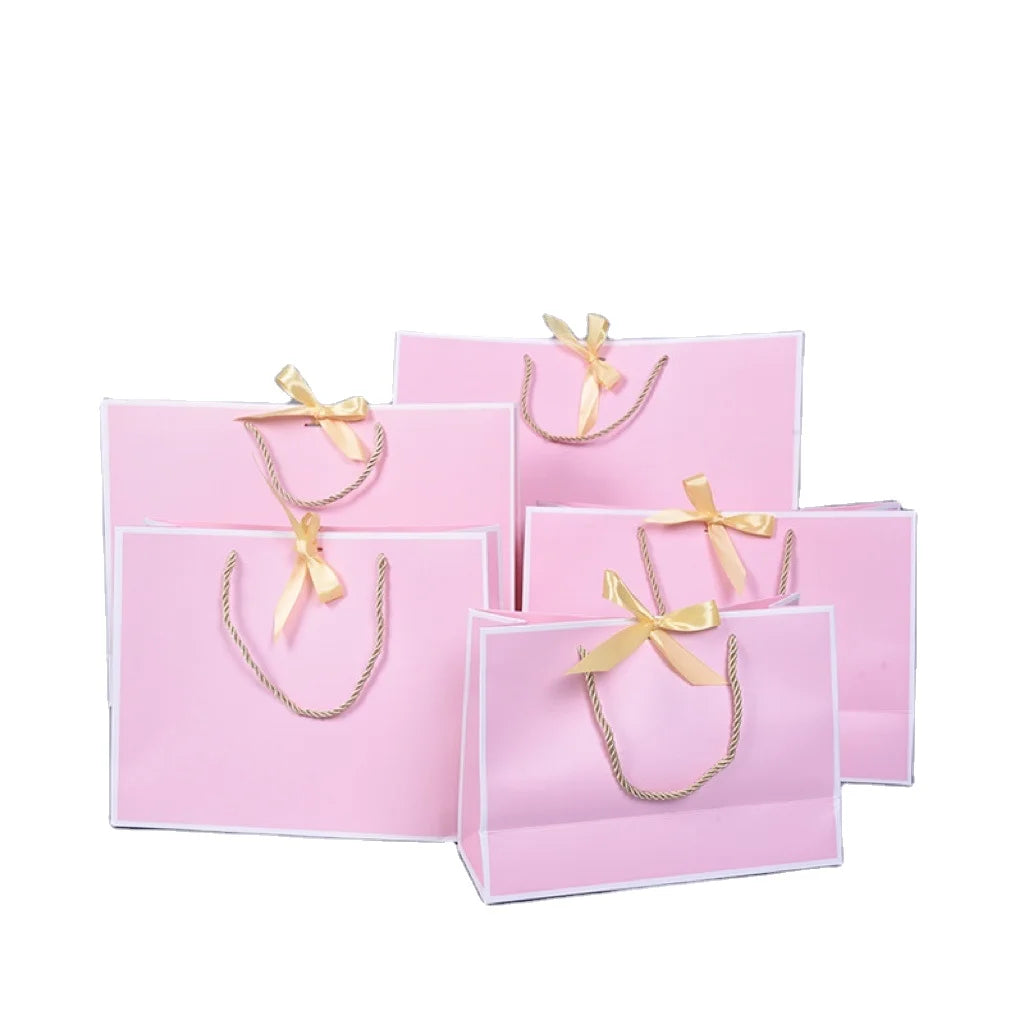 Luxury Brand Custom logo Shoe Boutique pink Packaging Gift Paper Shopping Bag for Clothes