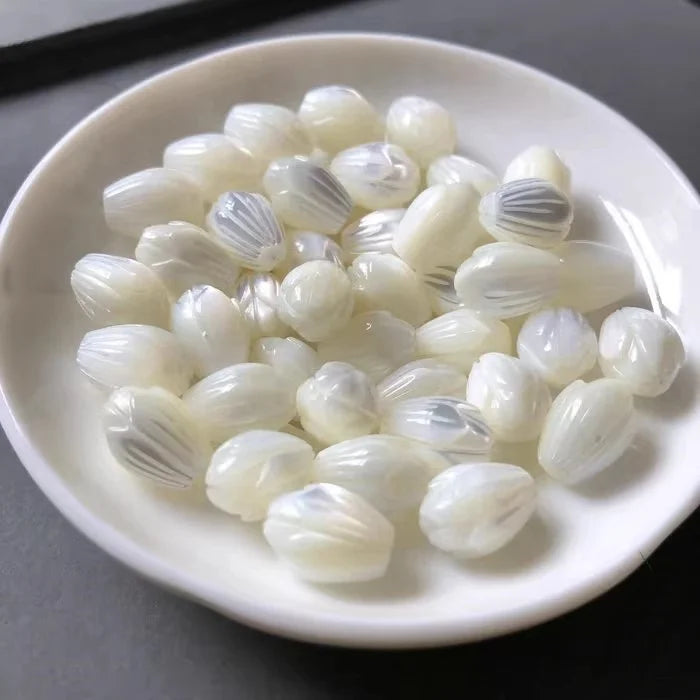 Natural Carved 8*12mm Pikake Mother of Pearl Jasmine Flower Buds Beads for Hawaii Jewelry