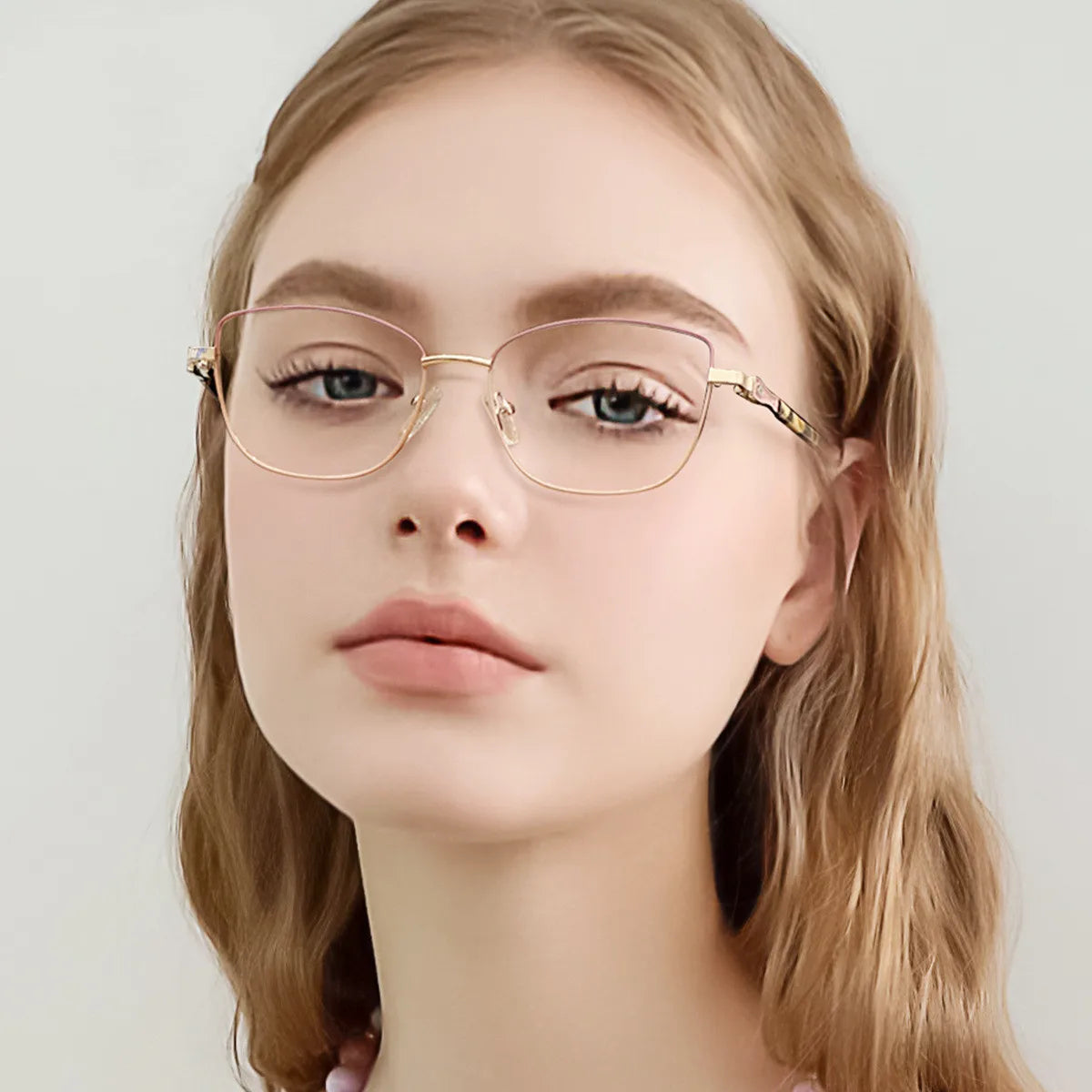 Hot Sale Colorful Alloy Metal Frames Optical Prescription Eyeglasses Square Women Double Color Anti Blue Light Glasses