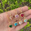 Fashion Jewelry Necklaces Colored Rhinestone Women Necklace Fashion Heart Shaped Gold Plated Gemstone Pendant Jewelry Necklace