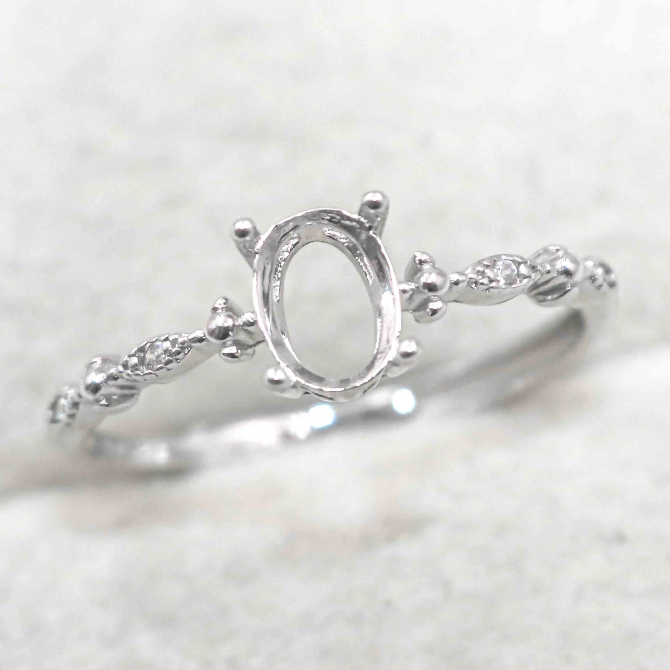 Sterling Silver 5*7mm Semi Mount Ring Frame Empty Blank Support Claw Setting S925 Base Holder Without Center Stone for DIY Inlay