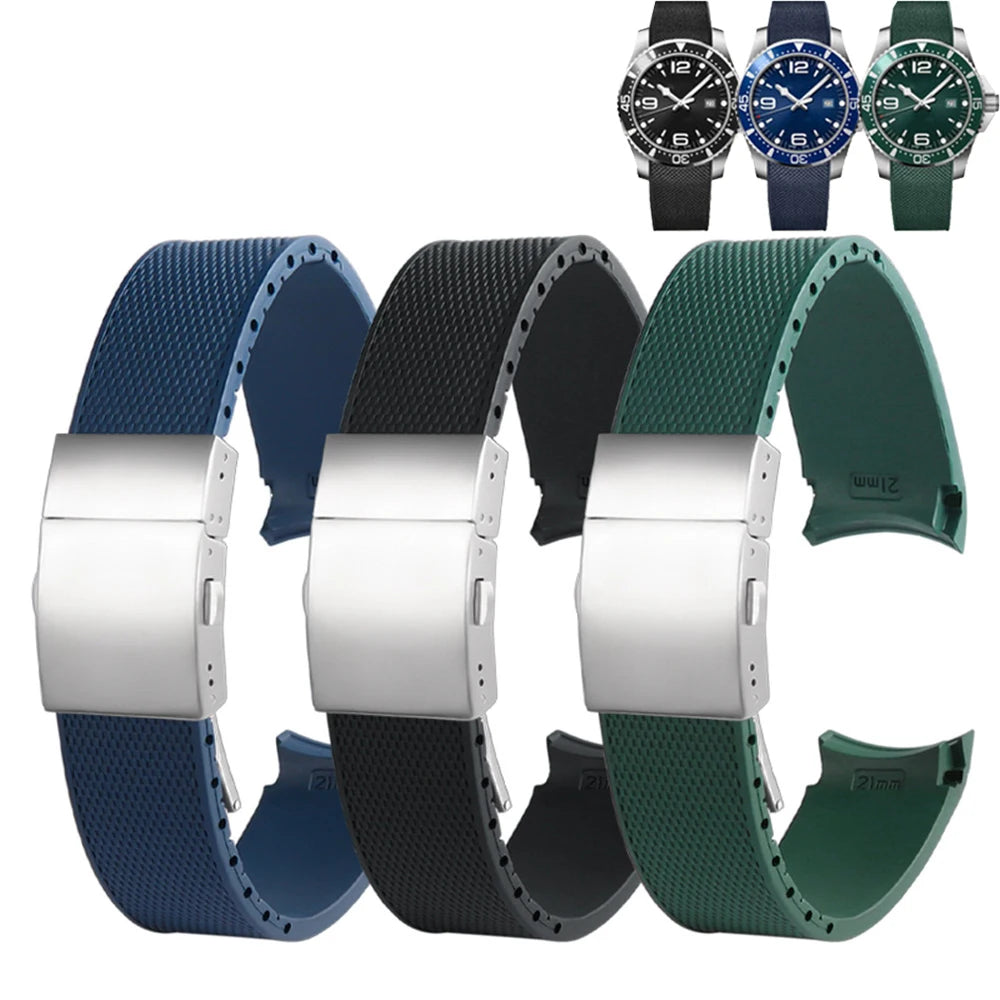 21mm Diving Rubber Wrist Band for Men Sport Silicone Folding Buckle Bracelet HydroConquest L3 Watch Strap Accessories