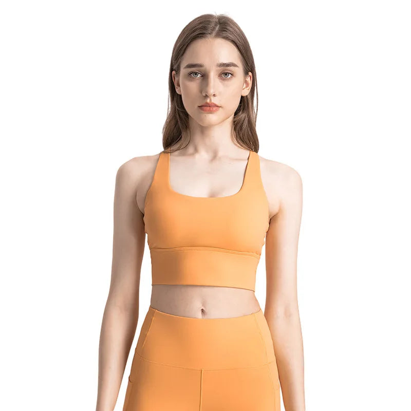 MAQVOB Cross Back One Body Fixed Cup Sports Underwear Strength Yoga Pilates Women Plus Size Sports Bra