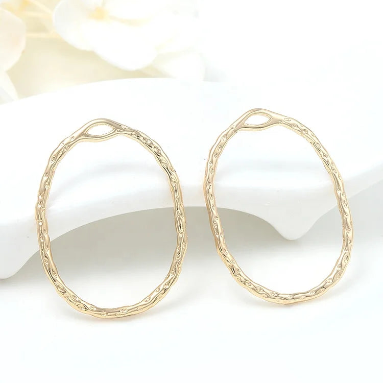 Wholesale DIY Jewelry Accessories 14K Gold Simple Oval Handmade Material Pendant Making Earrings Findings