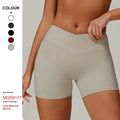 Women's Nude High-Waisted Yoga Shorts Peach-Tight Hip-Lifting Sports Fitness Pants Crossover-Waisted Leggings