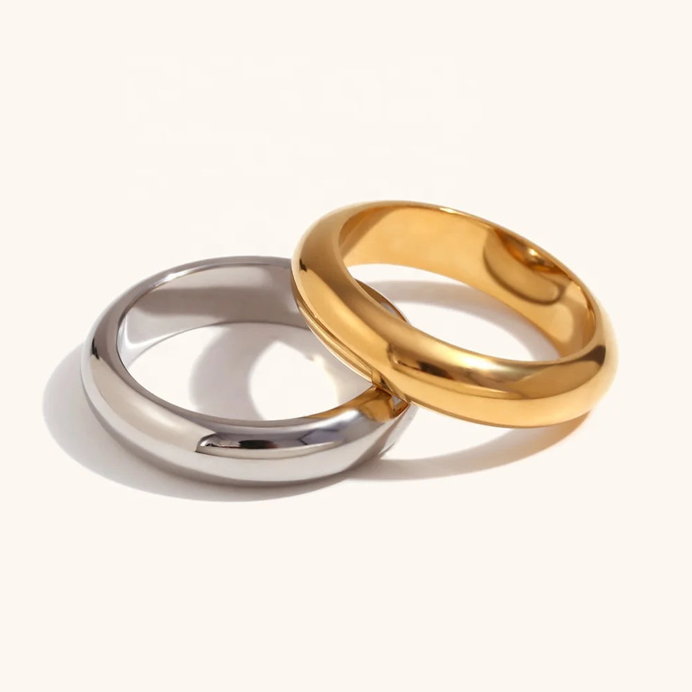 Dingran Minimalist Jewelry Thick Rings Tarnish Free 18k Gold Plated Stainless Steel Simple Rings