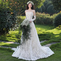High-Grade Vintage Lace Bridal Wedding Dress Tube Top Small Trailing Elegant Fairy Beach Style Lace-Up Embroidery Anti-Static