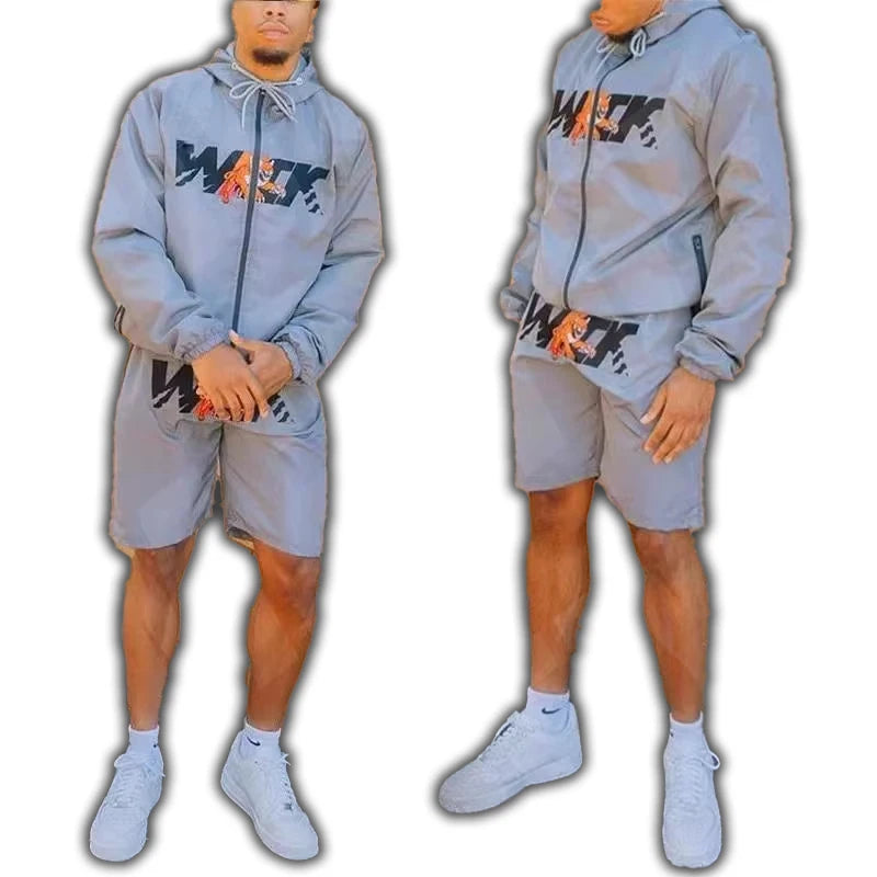 Custom logo Polyester Unisex Jogger Zipper Sportswear Shorts Two Piece Set Streetwear Mens Tracksuit Private Label Sweat Suits