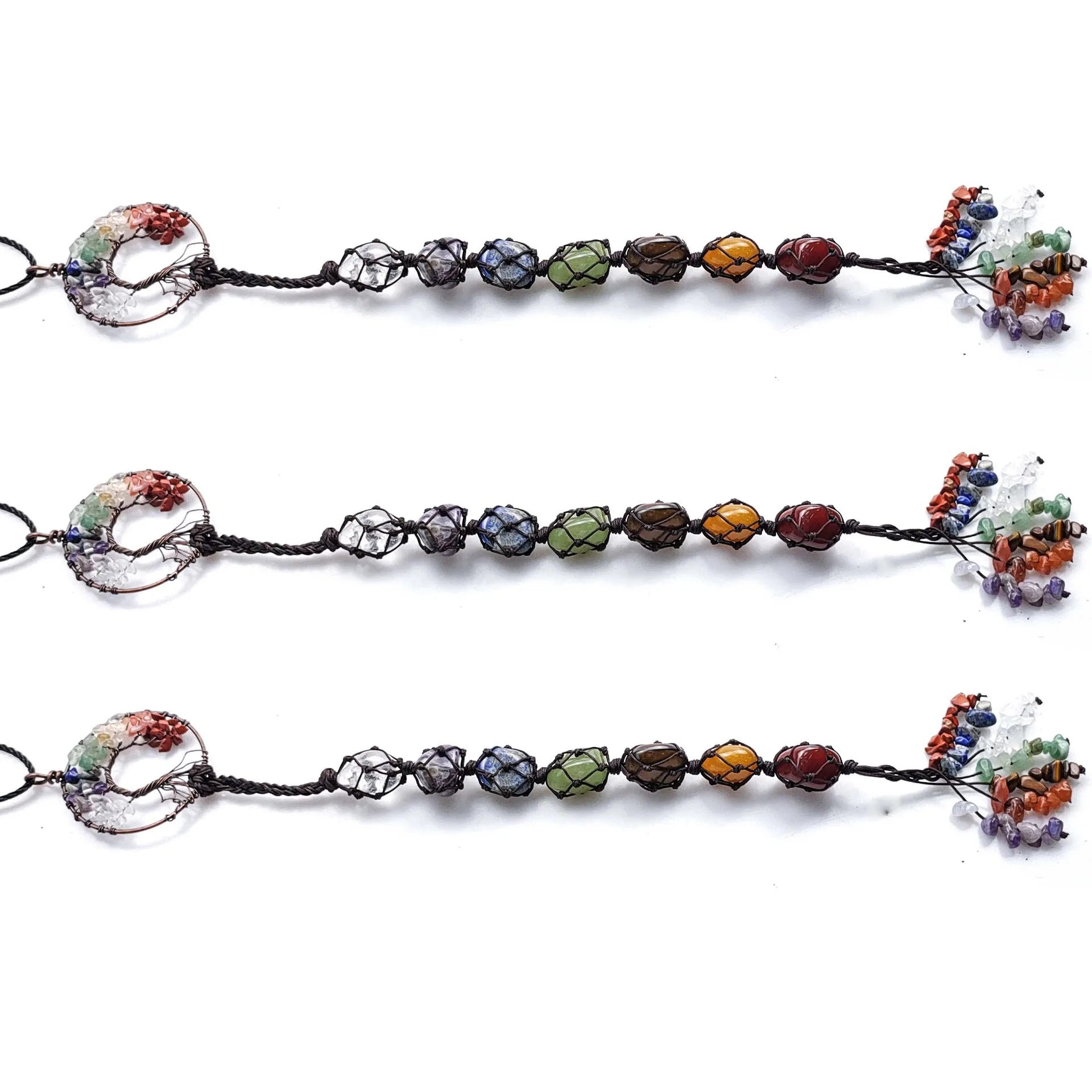 Diy Crystals Healing Stones Semi-precious Gemstone Chakra Healing Car Pendants 7 Colors Chakra Stone Set rainbow Stones Hanging Rocks