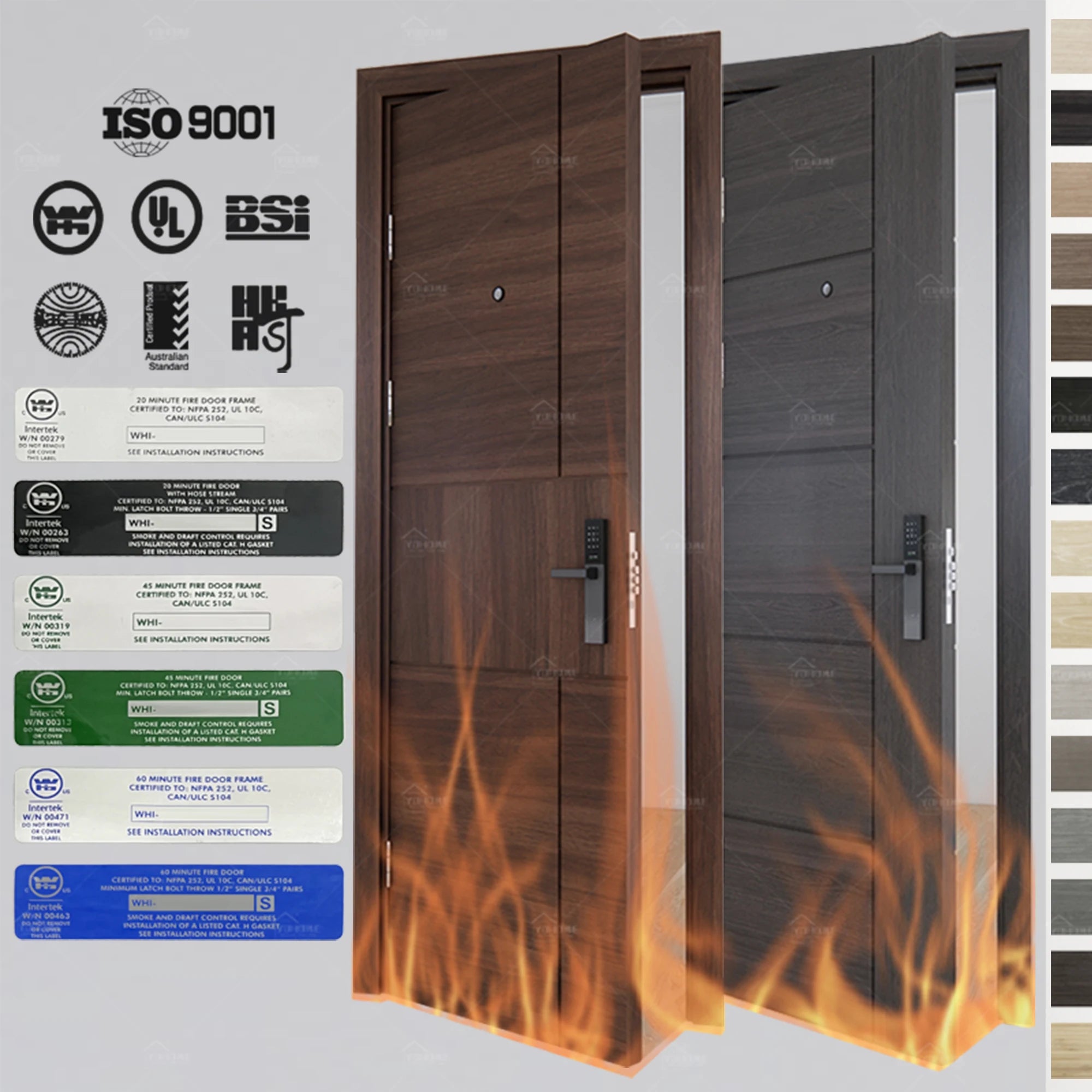 China Top Factory Custom Interior Fire Door for Apartment Hotel Engineered Wooden Fireproof Door Fire Rated 20 30 45 60 Minutes