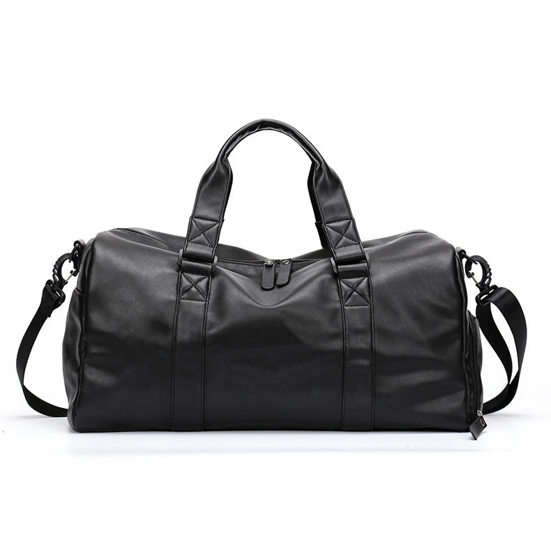 Trendy Waterproof Travel Shoulder Mens Leather Gym Handbag Shoe Compartment Custom Sports Bag With Fabric Logo