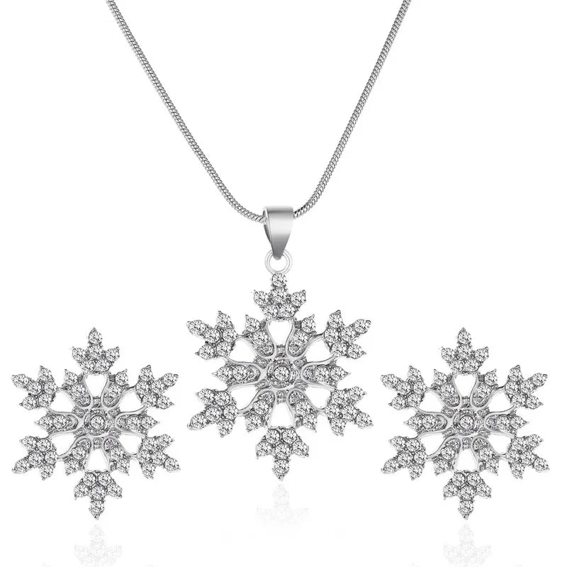 New Style Set Jewelry Valentine's Day Gift Temperament Simple Full Diamond Snowflake Necklace Earring Set