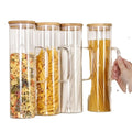 Best Selling Eco-Friendly Hand-made Kitchen Storage Tall Spaghetti Glass Jar Pasta Noodle Container Bamboo Lid + Silicone Pad