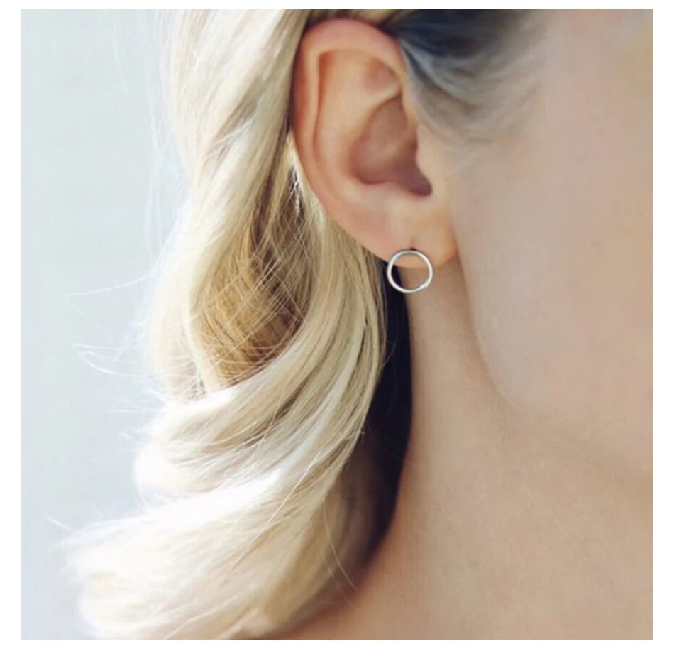 EManco Hollow Round Stud Earrings for Women Minimalist Stainless Steel Earrings Trendy Gold Plated Jewelry Elegant Earrings