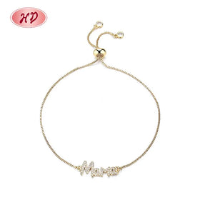 Wholesale Cubic Zirconia Fashion Jewelry Letter Push Pull 18K Gold Plated Hand Bracelet for Women Couple