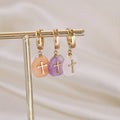 Crystal Quartz Stainless Steel 18K Gold Plated Custom Cross Pendant Earrings Women's Jewelry