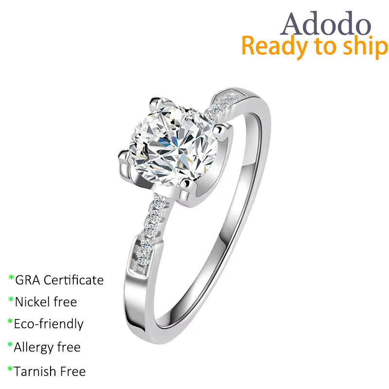 Wholesale Custom Low-Irritation 925 Sterling Silver Fine Jewelry 4 Prong Setting VVS1 D Color Moissanite Bullhead Ring for Women