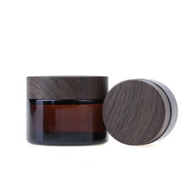 High Quality 1oz 15g Printing Hot Stamping Amber Cosmetic Glass Jar Container with Dark Wood Lid