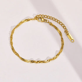 Stainless Steel Wholesale Tarnish Free PVD Gold Plating Sprial Singapore Rope Chain Water Wave Twisted Chain Bracelet Anklet