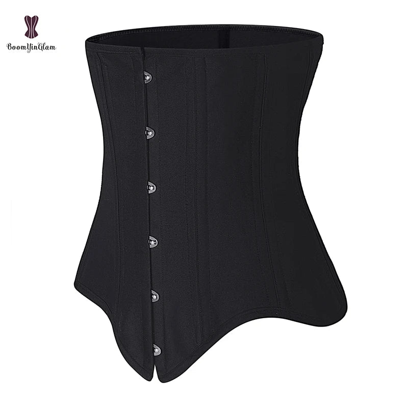 Plus Size XXS to XXXXL Gothic Burlesque Corset Solid Black Steel Boned Underbust Top Lace Decoration Drawstring Waist Trainer