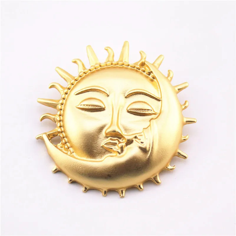 YQ0385 Wholesale Fashion Gold Sun Moon Brooches Women Custom Gold Sun Brooch Pin