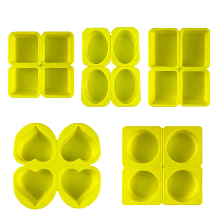4 Cell Detachable Sponge Rectangle/Round/Square/Oval/Heart Silicone Mold for DIY Handmade  Soap Bar Moulds