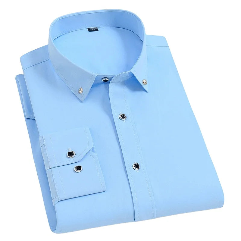 Spring and Autumn Fashion New Men's Elastic Long-sleeved Shirt Colorful Non-iron Wrinkle Simple Business Shirt MegaBDM